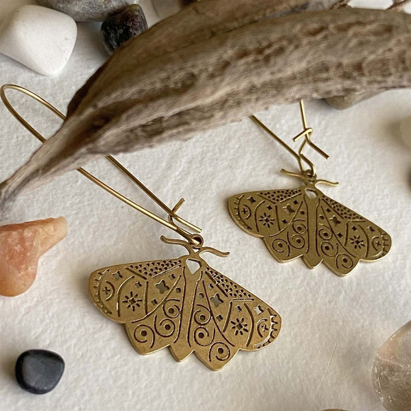I Love Lamp Brass Moth Drop Earrings - Lady of the Lake