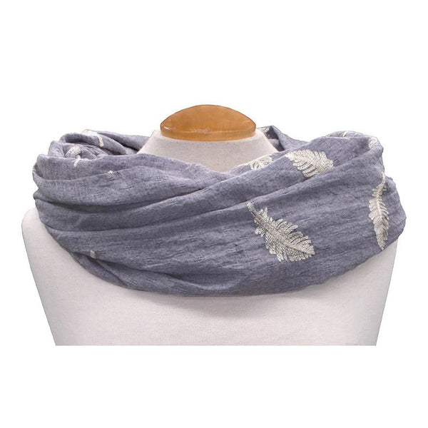 Infinity Scarf - Embroidered Feathers