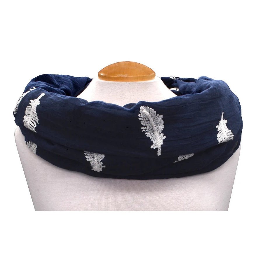 Infinity Scarf - Embroidered Feathers