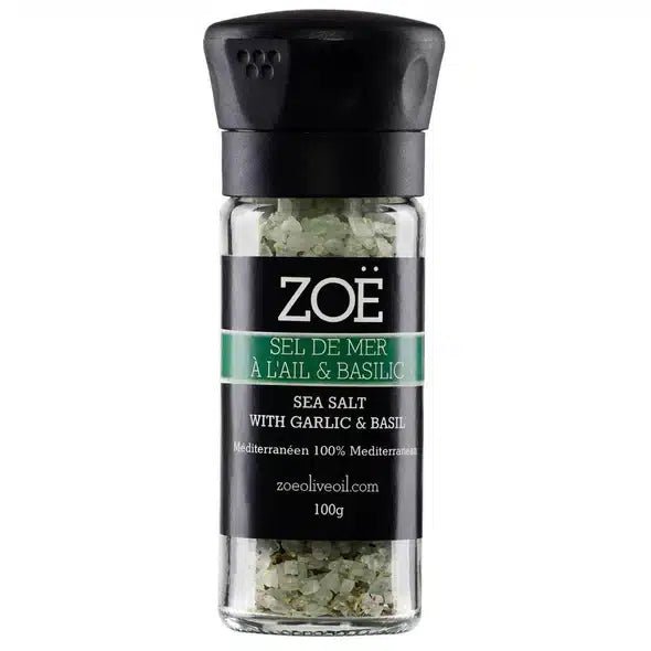 Infused Garlic & Basil Salt In Reusable Glass Mill - Lady of the Lake