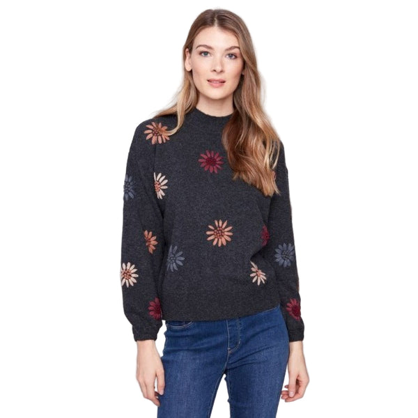 Ingrid Mock Neck Sweater With Floral Embroidery - Lady of the Lake