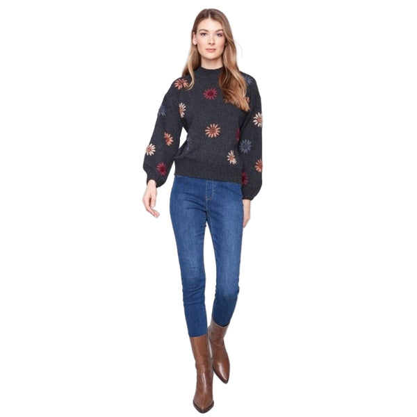 Ingrid Mock Neck Sweater With Floral Embroidery - Lady of the Lake
