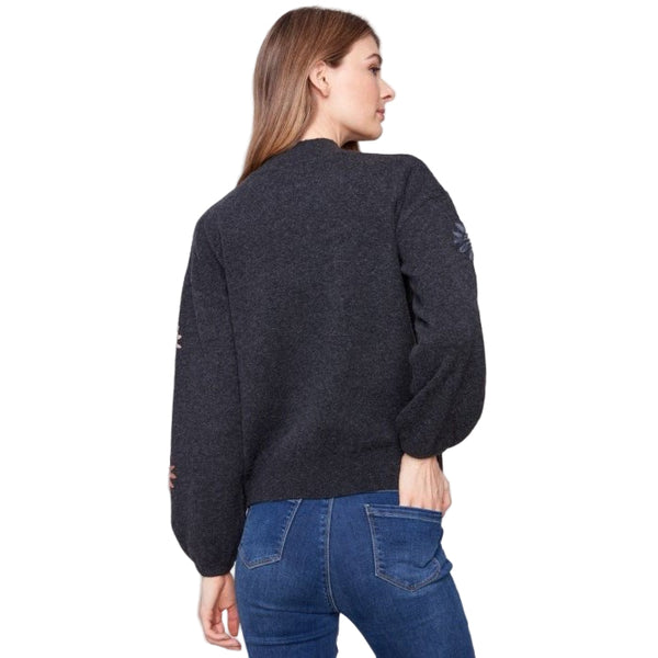 Ingrid Mock Neck Sweater With Floral Embroidery - Lady of the Lake