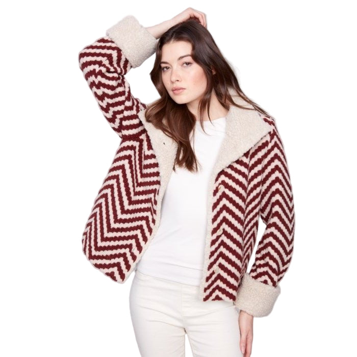Ira Chevron Bouclé Short Jacket With Sherpa Trim - Lady of the Lake