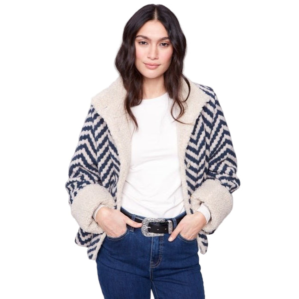 Ira Chevron Bouclé Short Jacket With Sherpa Trim - Lady of the Lake