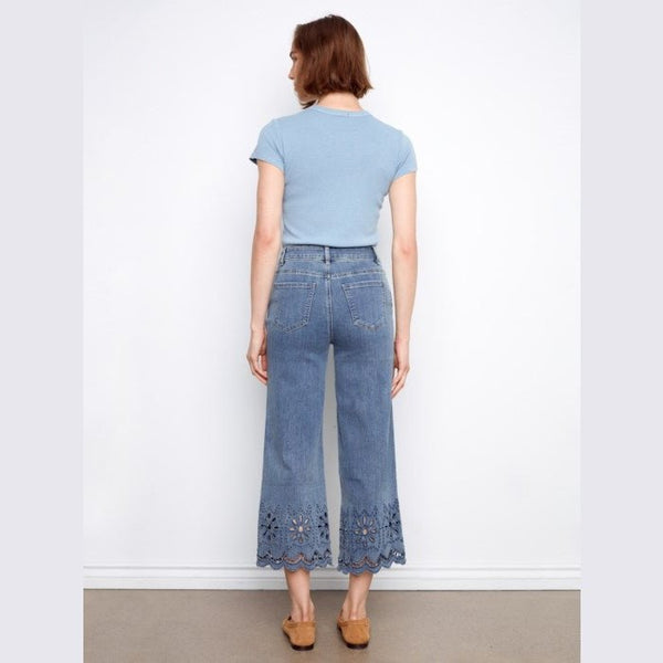 Jayla Wide Leg Jeans With Scalloped Eyelet Hem - Lady of the Lake