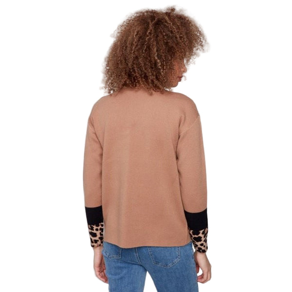 Jemma Funnel Sweater With Animal Print Sleeve Detail - Lady of the Lake