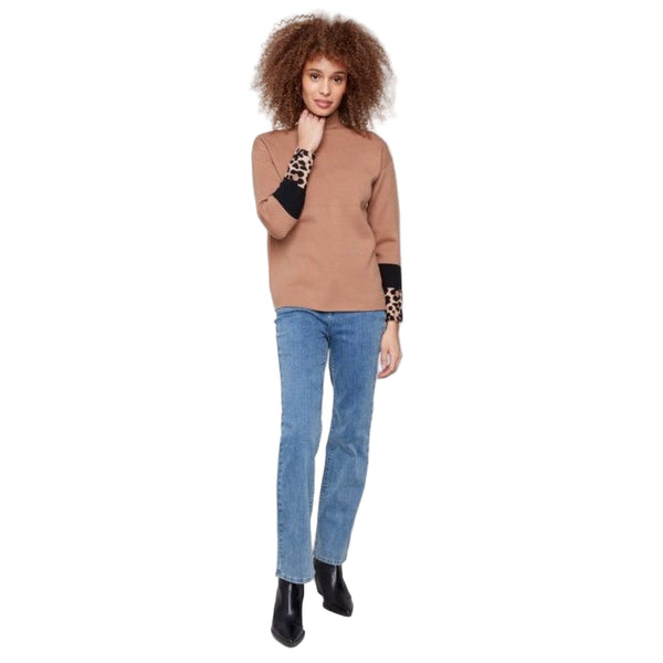 Jemma Funnel Sweater With Animal Print Sleeve Detail - Lady of the Lake