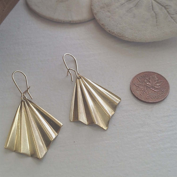 Jerrica Raw Brass Diamond Shaped Fan Drop Earrings - Lady of the Lake