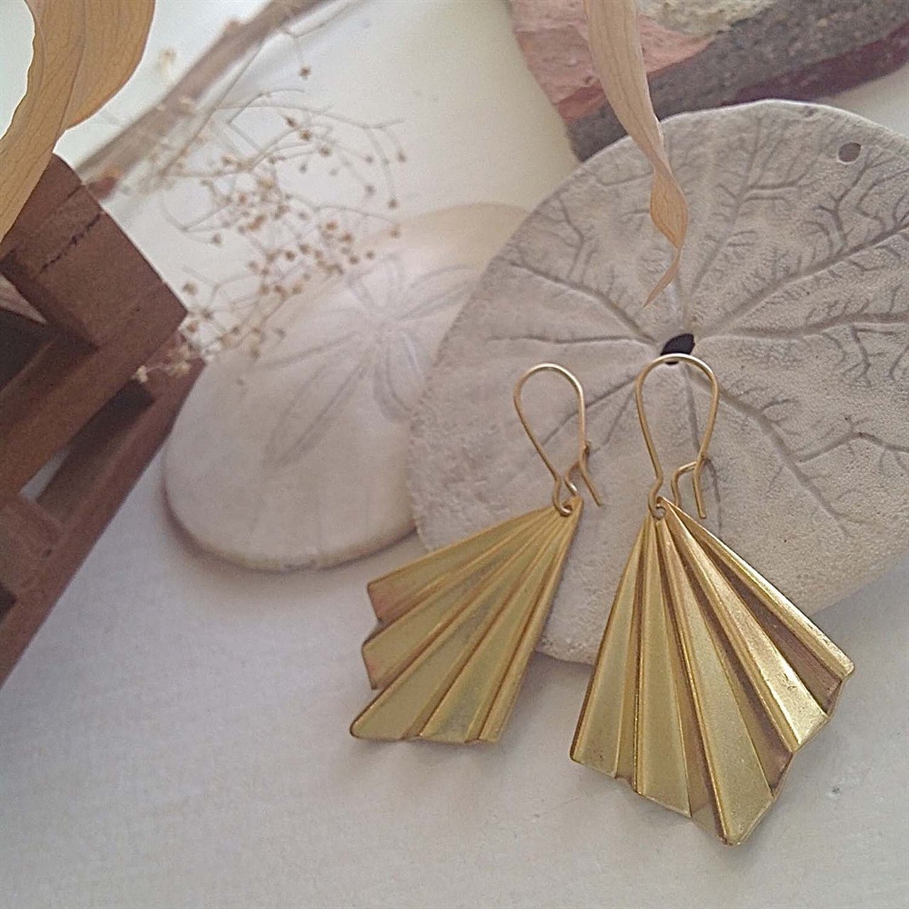 Jerrica Raw Brass Diamond Shaped Fan Drop Earrings - Lady of the Lake
