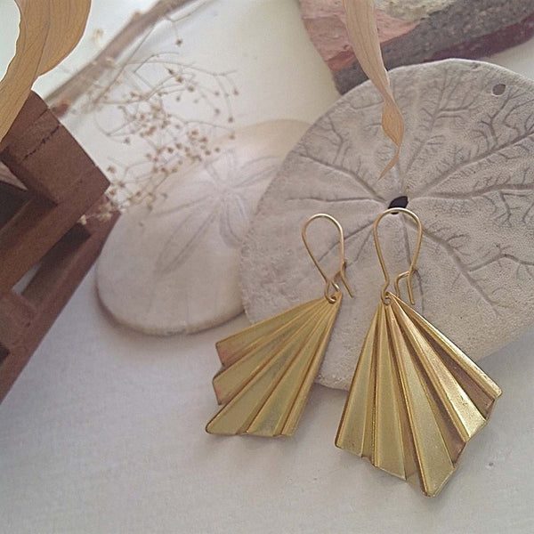Jerrica Raw Brass Diamond Shaped Fan Drop Earrings - Lady of the Lake