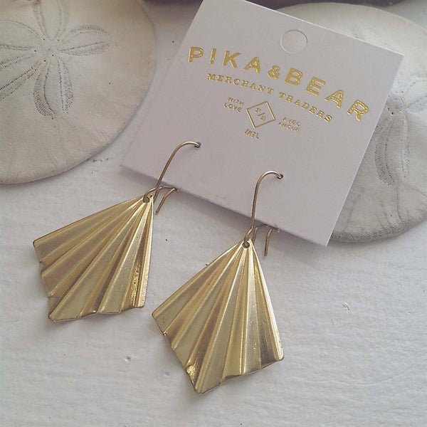 Jerrica Raw Brass Diamond Shaped Fan Drop Earrings - Lady of the Lake