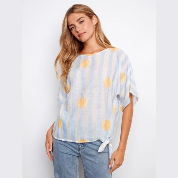 Jocelyn Printed Viscose Blouse With Side Tie - Lady of the Lake