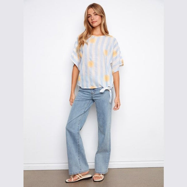 Jocelyn Printed Viscose Blouse With Side Tie - Lady of the Lake