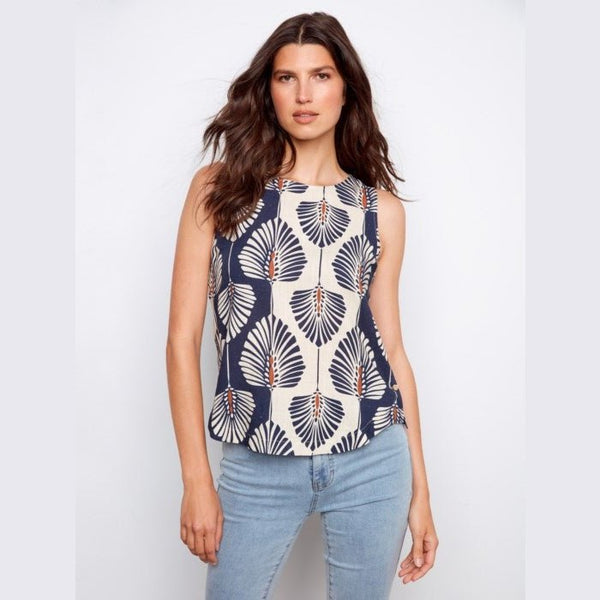 Kali Printed Sleeveless Linen Blend Blouse - Lady of the Lake
