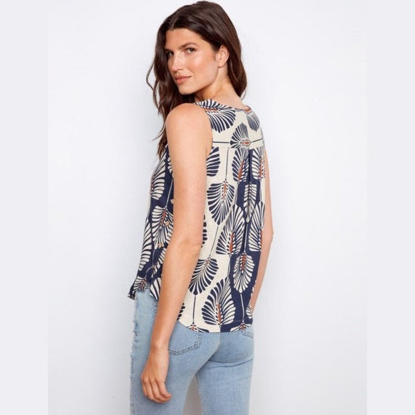 Kali Printed Sleeveless Linen Blend Blouse - Lady of the Lake