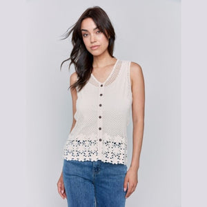 Kayla Button Front Crochet Vest - Lady of the Lake