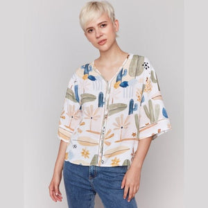 Keziah Printed 3/4 Wide Sleeves Blouse With Ladder Stitch Detail - Lady of the Lake
