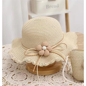 Kid's Woven Sun Hat With Flower