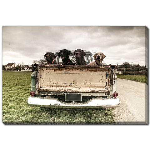 Labradors In A Vintage Truck - Printed Canvas