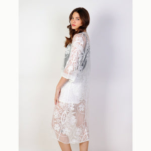 Lace Kimono With Floral Pattern