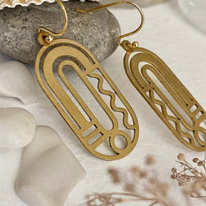 Lam Raw Brass Art Deco Drop Earrings - Lady of the Lake
