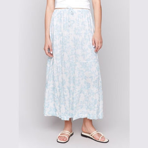 Laura Linen Blend Printed Tiered Skirt - Lady of the Lake