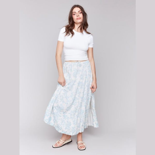 Laura Linen Blend Printed Tiered Skirt - Lady of the Lake