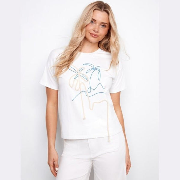 Lauren Short Sleeve Crew Neck T-Shirt With Print And Soutache Detail - Lady of the Lake