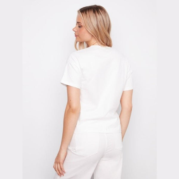 Lauren Short Sleeve Crew Neck T-Shirt With Print And Soutache Detail - Lady of the Lake