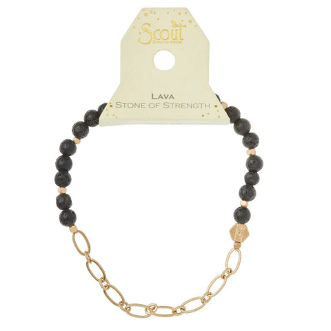 Lava Stone - Stone Of Strength - Mini Stone With Chain Stacking Bracelet