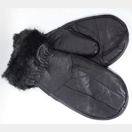 Leather Mitten With Faux Fur Trim