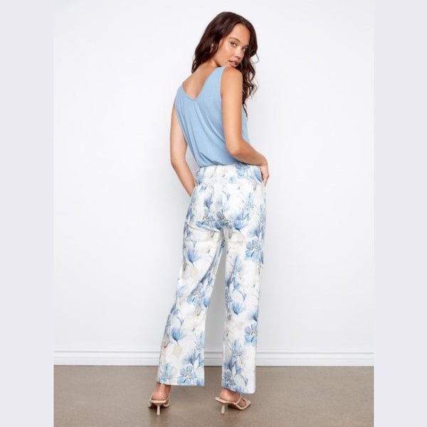 Lena Printed Cropped Linen Blend Pants - Lady of the Lake