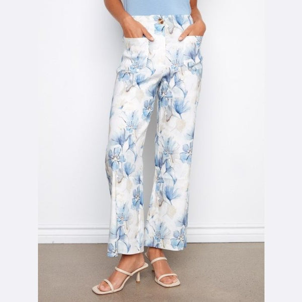Lena Printed Cropped Linen Blend Pants - Lady of the Lake