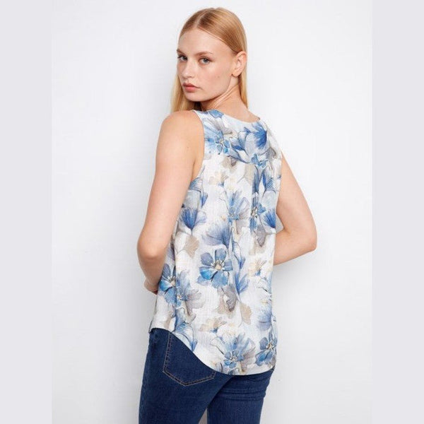 Lena Printed Sleeveless Linen Blend Blouse - Lady of the Lake