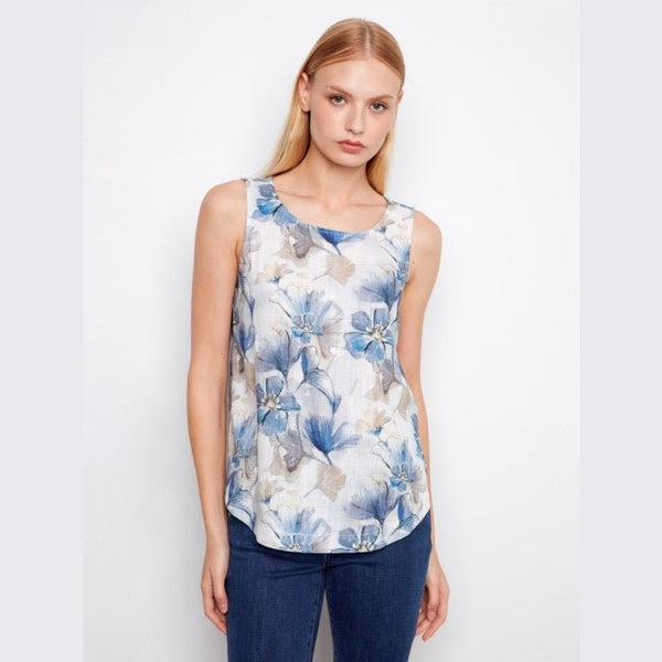 Lena Printed Sleeveless Linen Blend Blouse - Lady of the Lake
