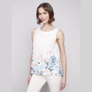 Lena Sleeveless Printed Linen Blend Top - Lady of the Lake