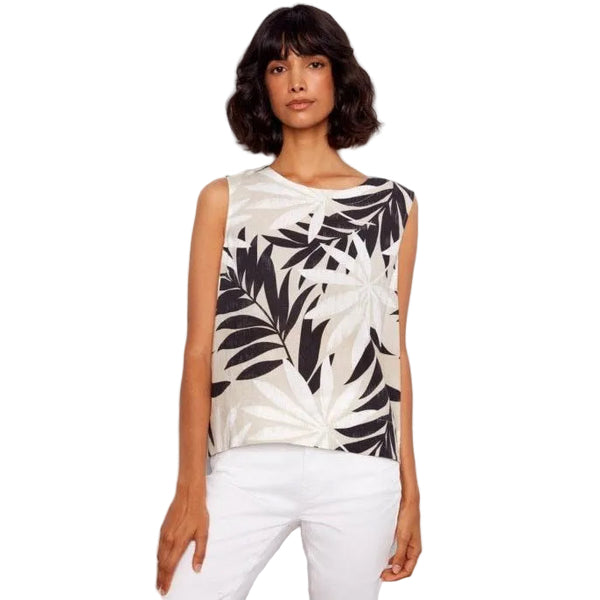 Lennon Printed Linen Blend Blouse With Back Button Detail - Lady of the Lake