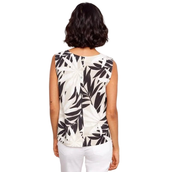 Lennon Printed Linen Blend Blouse With Back Button Detail - Lady of the Lake