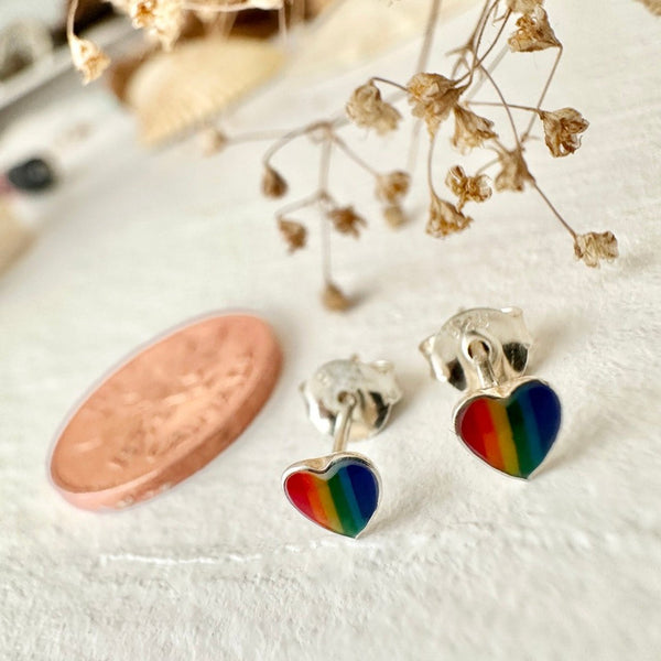 Lil' Lovin'Tiny Rainbow Heart Stud Earrings In Sterling Silver - Lady of the Lake