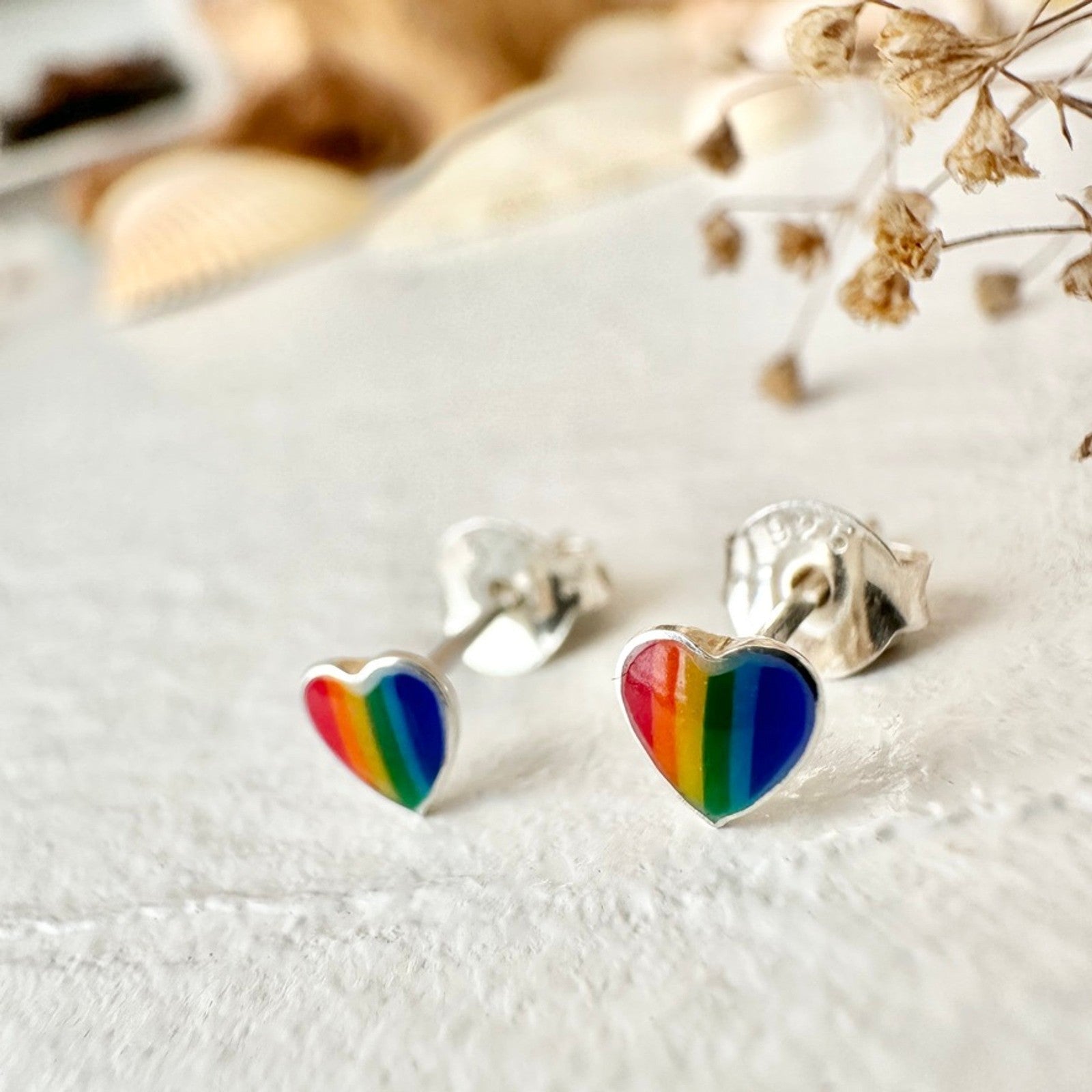 Lil' Lovin'Tiny Rainbow Heart Stud Earrings In Sterling Silver - Lady of the Lake