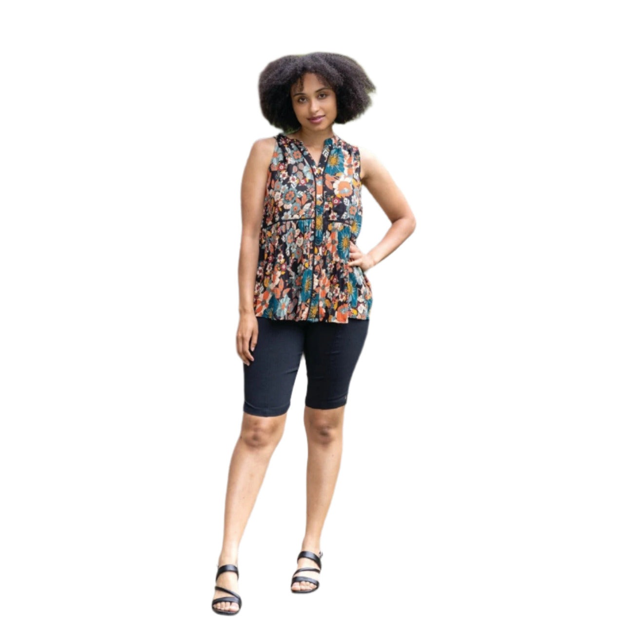 Lilly Printed Crinkle Top With Buttons & Lace - Lady of the Lake
