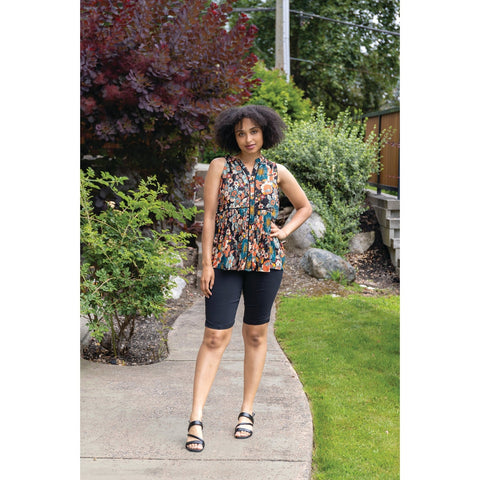 Lilly Printed Crinkle Top With Buttons & Lace - Lady of the Lake