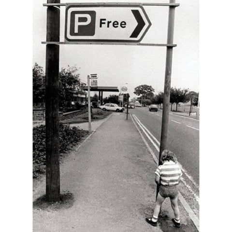 Little Boy Peeing By A Car - Greeting Card - Birthday