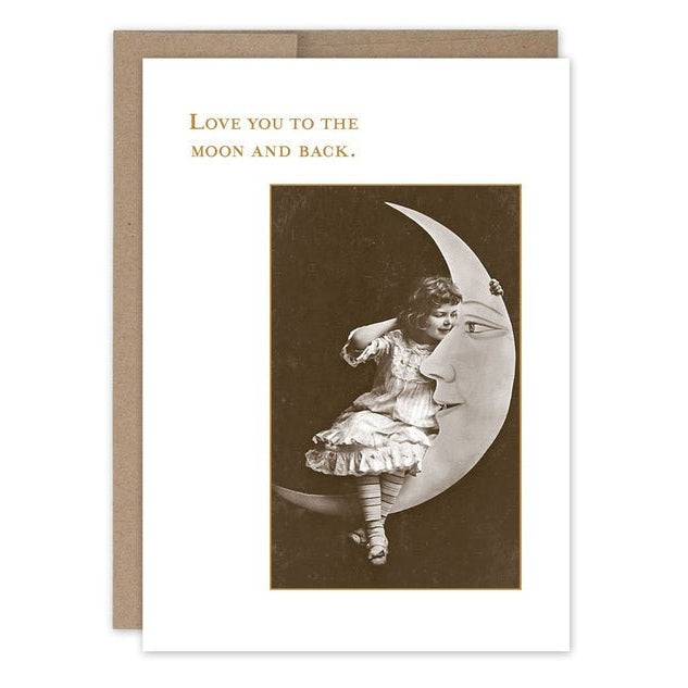 Little Girl On Moon - Greeting Card - Anniversary / Love