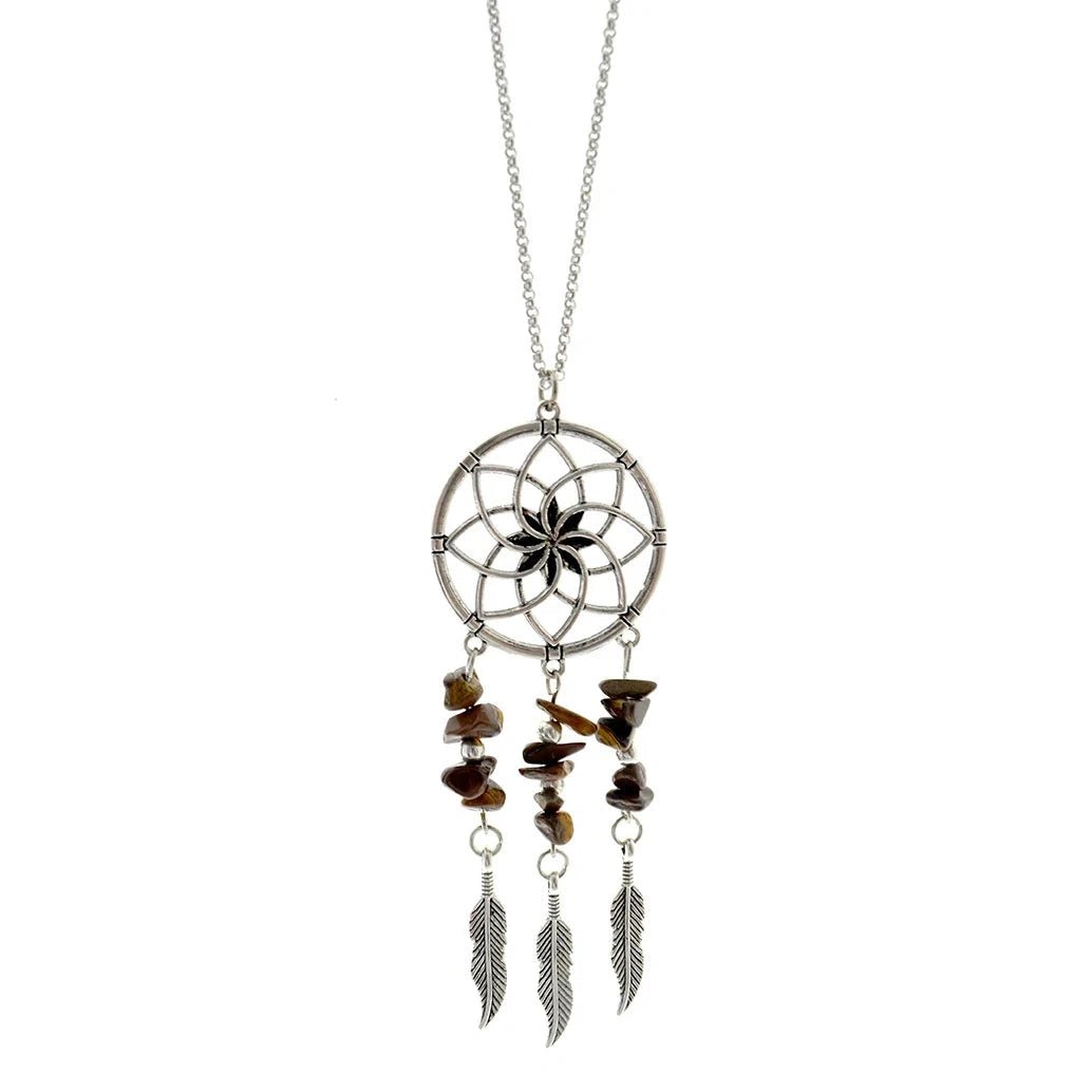 Long Necklace With Dream Catcher With Tiger's Eye