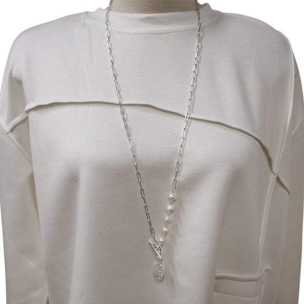 Long Necklace With Faux Pearls & Tree Of Life Pendant - Lady of the Lake