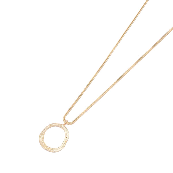 Long Necklace With Hammered Ring Pendant - Lady of the Lake
