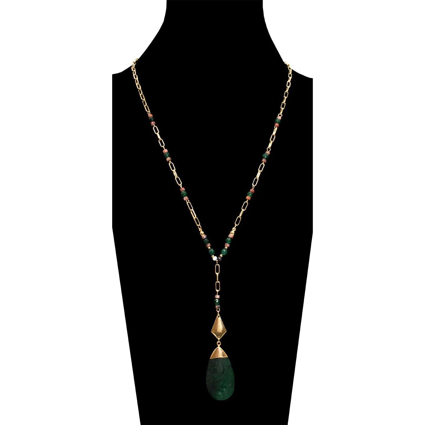 Long Necklace With Semi Precious Drop Pendant