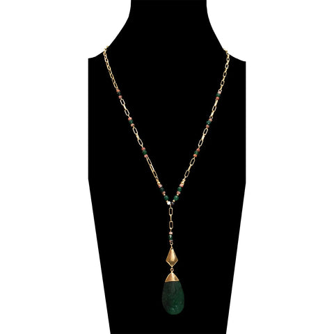 Long Necklace With Semi Precious Drop Pendant